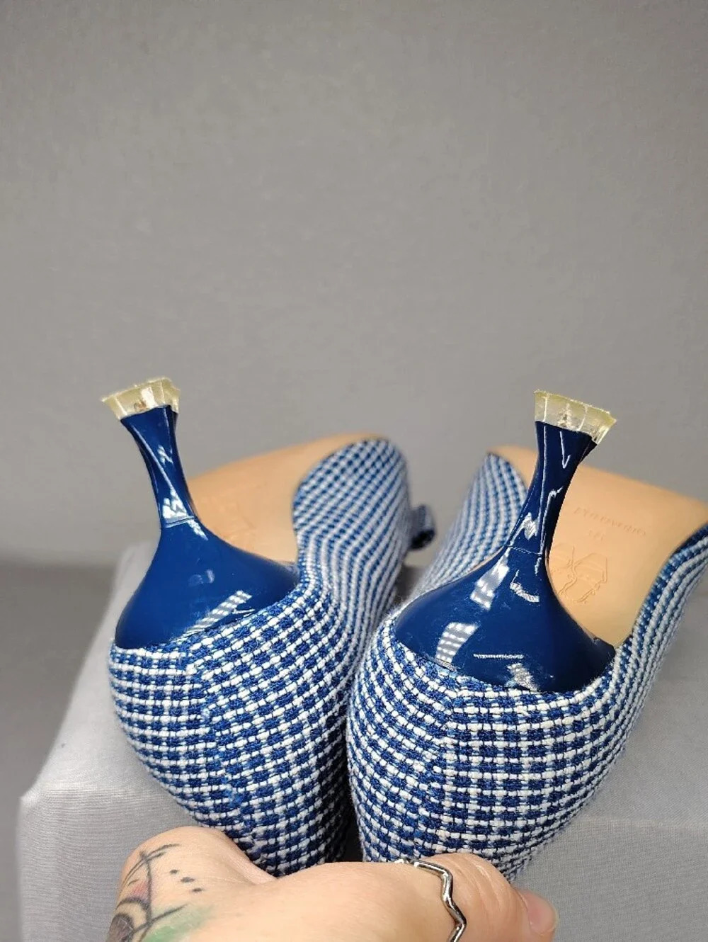 C.Paravano Pumps W/Blue and White Tweed - Size 38 - GORGEOUS